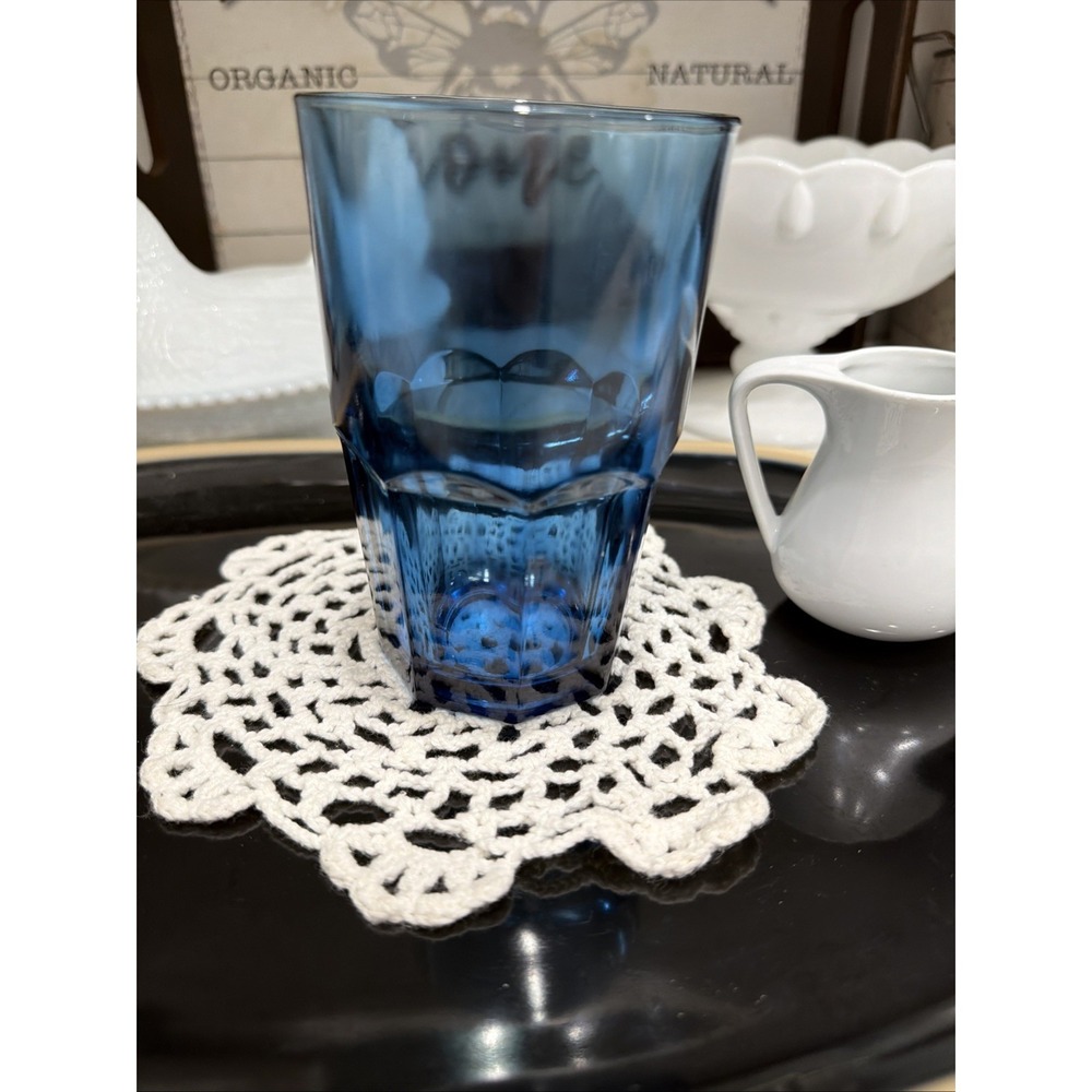 VTG Libby Crissa Boston Cobalt Blue 8 Panel Drinking Glasses‎ 12 Oz 5.25" Tall